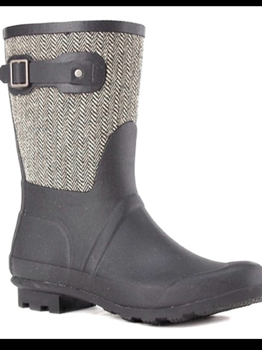 Chooka Classic Mid Cafe Racer Herringbone Rain Boots Women’s 8 Black Gray